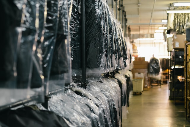 Dry cleaned garments on the rack