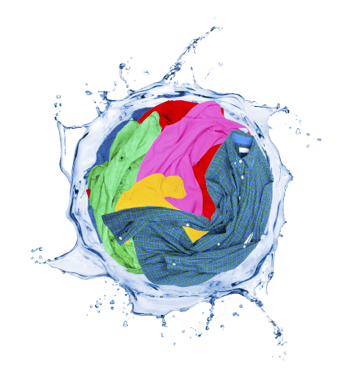 Multi-colored clothes surrounding by splashing water
